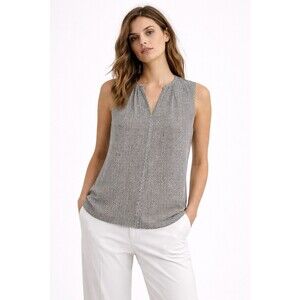 Tory Burch Black White Chevron Sleeveless Silk Blouse Size 4